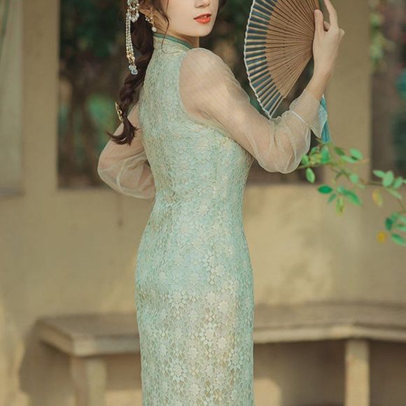 Jade Marilyn Retro Cheongsam Qipao Midi Sheath Dress | Traditional Floral Dress - Picture 5 of 8